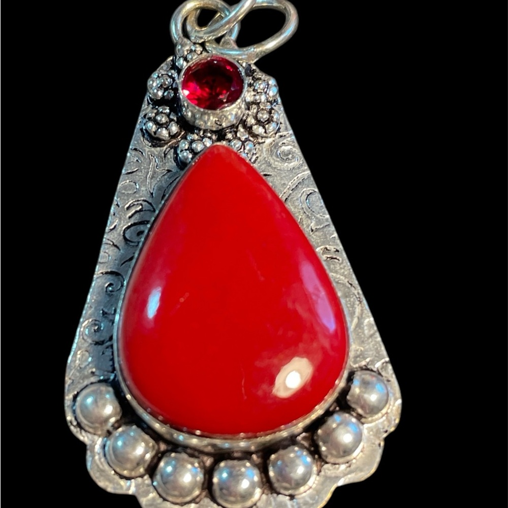 Ornate Gemstone  and Silver Overlay Pendant